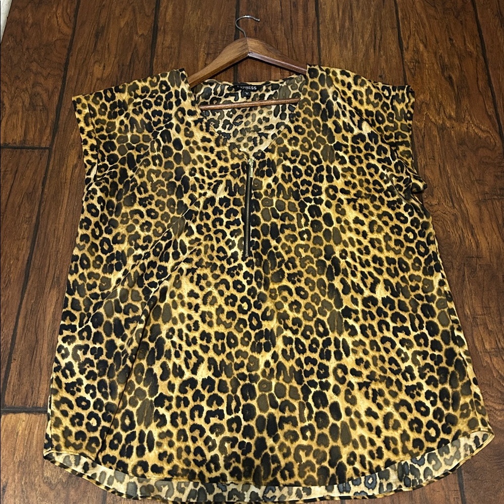 Express Leopard Print Blouse with Zipper